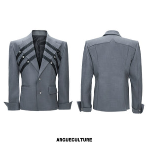 Metal-Detail Wide-Lapel Suit Separates | Avant-Garde - Gray Top