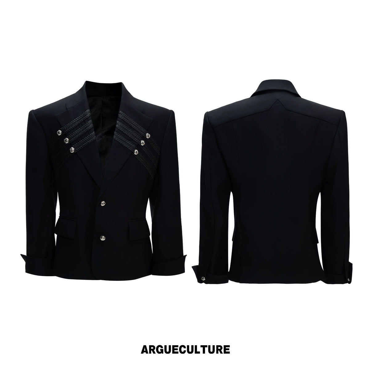 Metal-Detail Wide-Lapel Suit Separates | Avant-Garde - Black Top