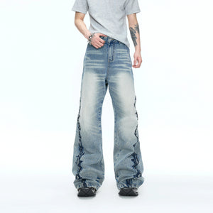 Washed Straight-Leg Jeans with Embroidery and Hardware - main image 1