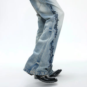 Washed Straight-Leg Jeans with Embroidery and Hardware - main image 3