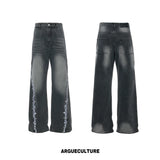 Washed Straight-Leg Jeans with Embroidery and Hardware - Washed Gray Pants