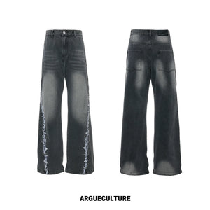 Washed Straight-Leg Jeans with Embroidery and Hardware - Washed Gray Pants