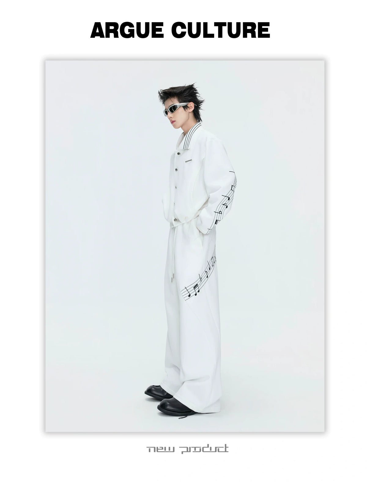 Music Note Embroidered Polo-Collar Top and Pants - description image 3