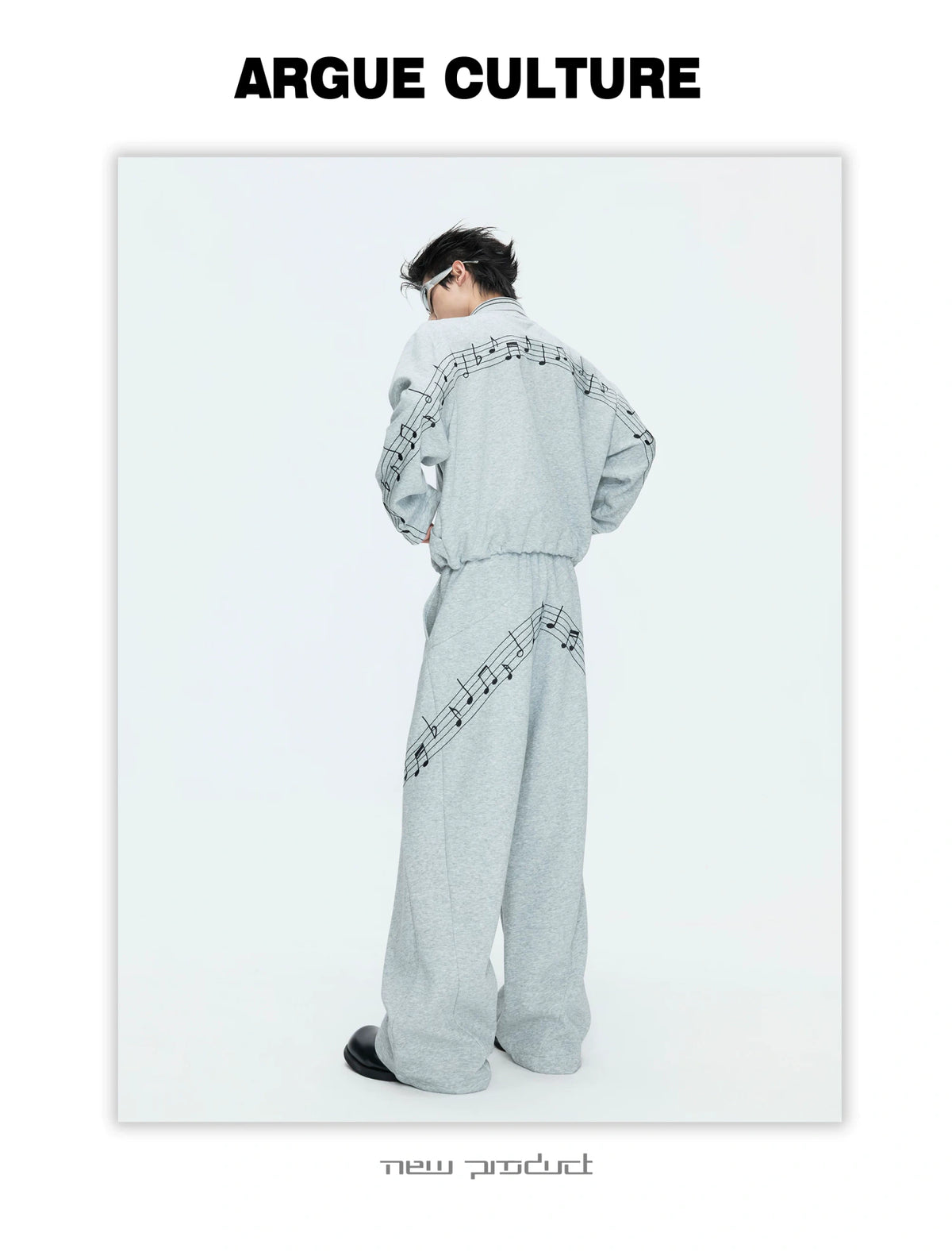 Music Note Embroidered Polo-Collar Top and Pants - description image 5