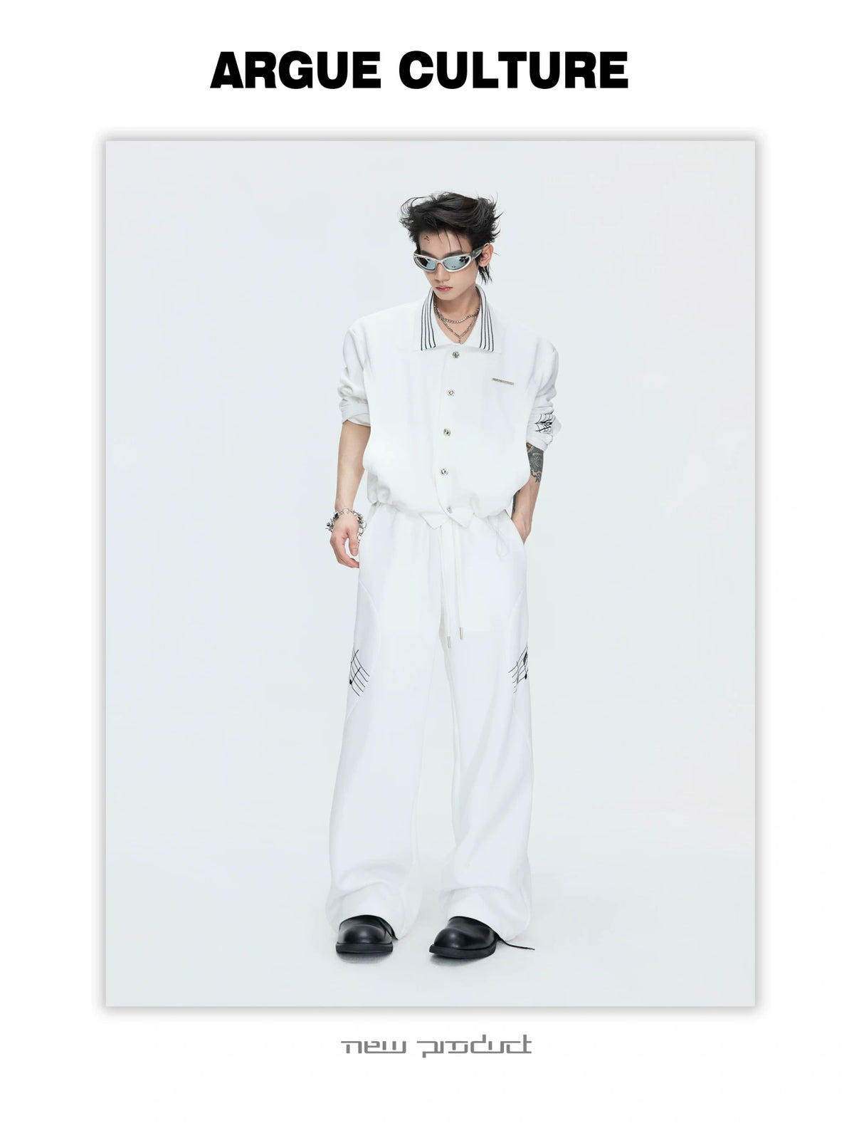 Music Note Embroidered Polo-Collar Top and Pants - description image 7