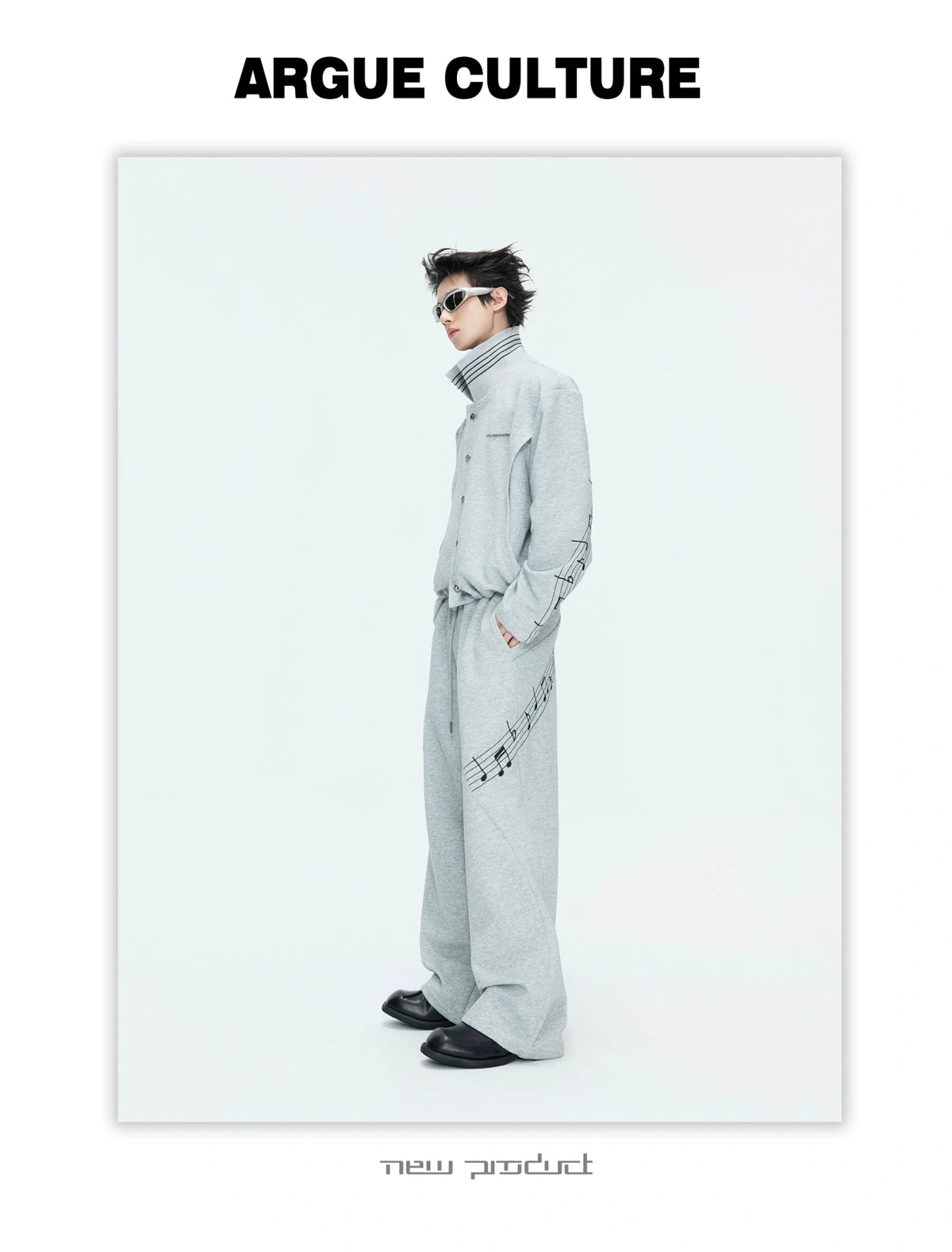 Music Note Embroidered Polo-Collar Top and Pants - description image 8