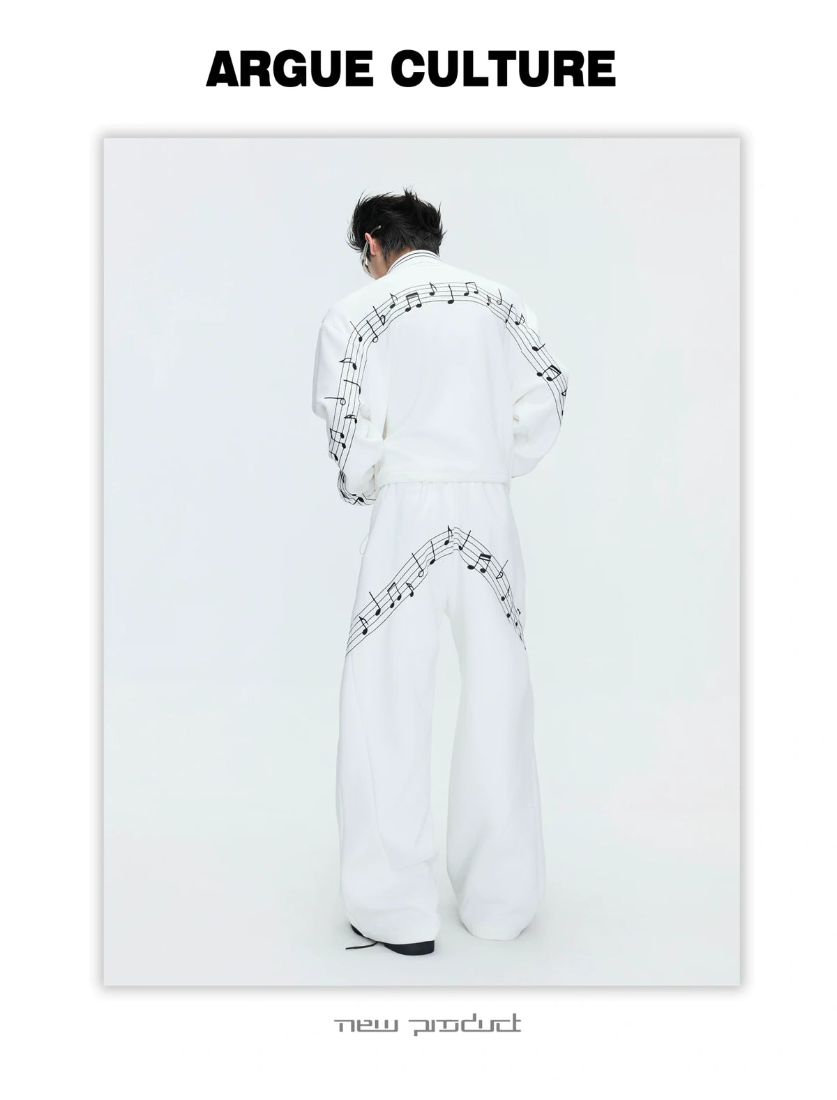Music Note Embroidered Polo-Collar Top and Pants - description image 9