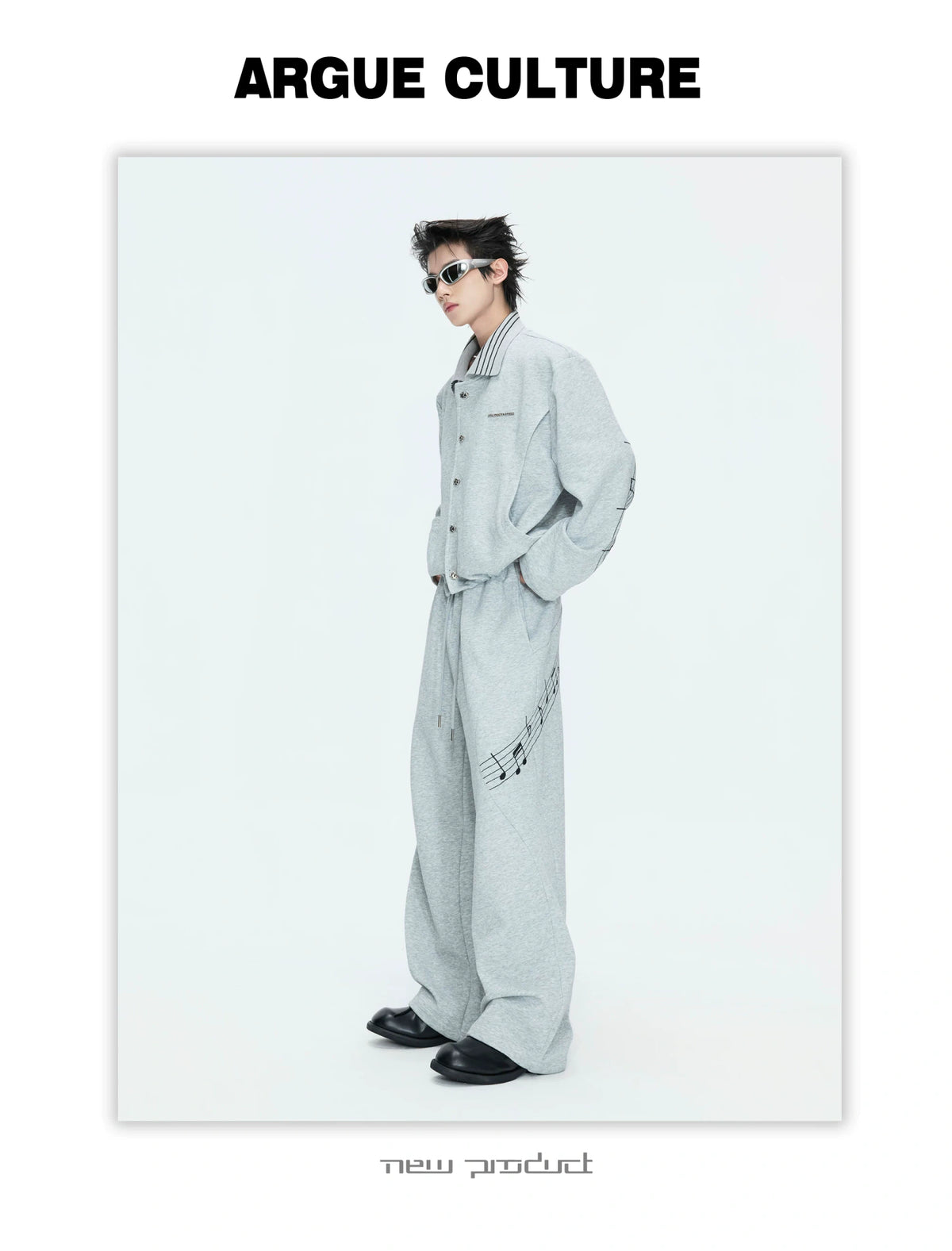 Music Note Embroidered Polo-Collar Top and Pants - description image 10