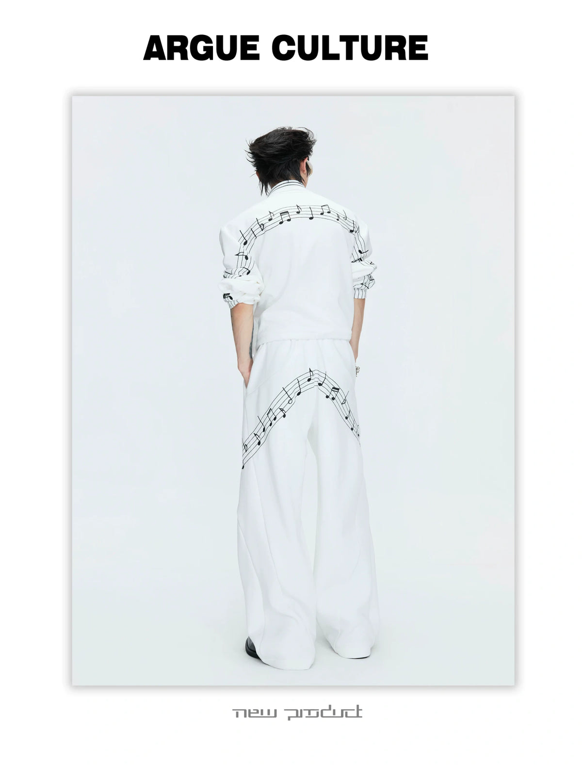 Music Note Embroidered Polo-Collar Top and Pants - description image 16