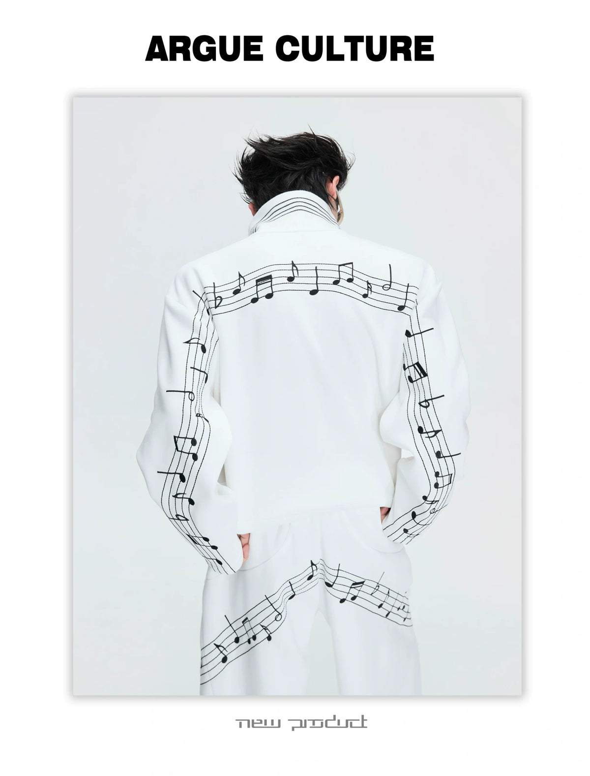 Music Note Embroidered Polo-Collar Top and Pants - description image 18