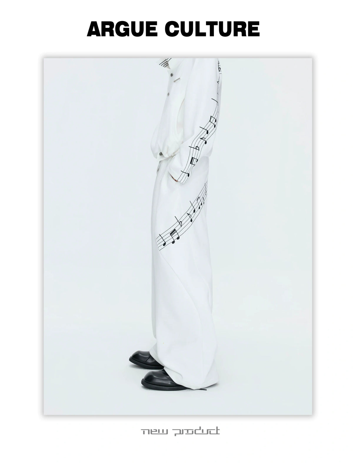 Music Note Embroidered Polo-Collar Top and Pants - description image 19