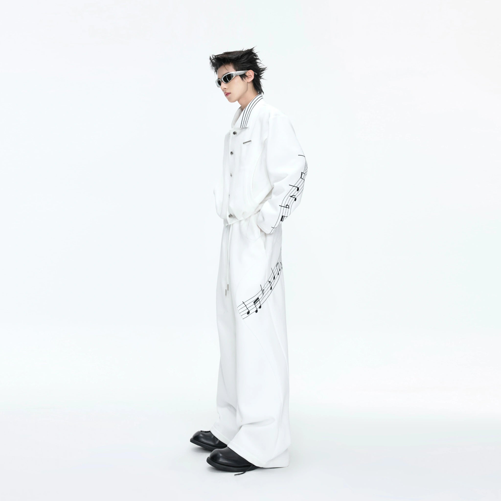Music Note Embroidered Polo-Collar Top and Pants - main image 2