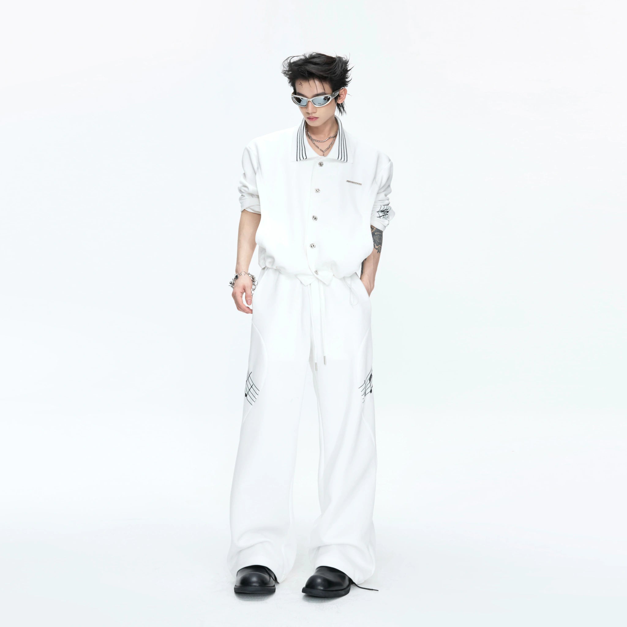 Music Note Embroidered Polo-Collar Top and Pants - main image 4