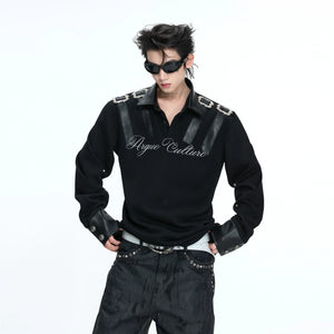 Structured Black Spliced Polo Shirt | Long Sleeve - main image 1