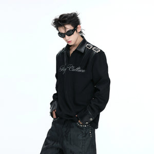 Structured Black Spliced Polo Shirt | Long Sleeve - main image 2
