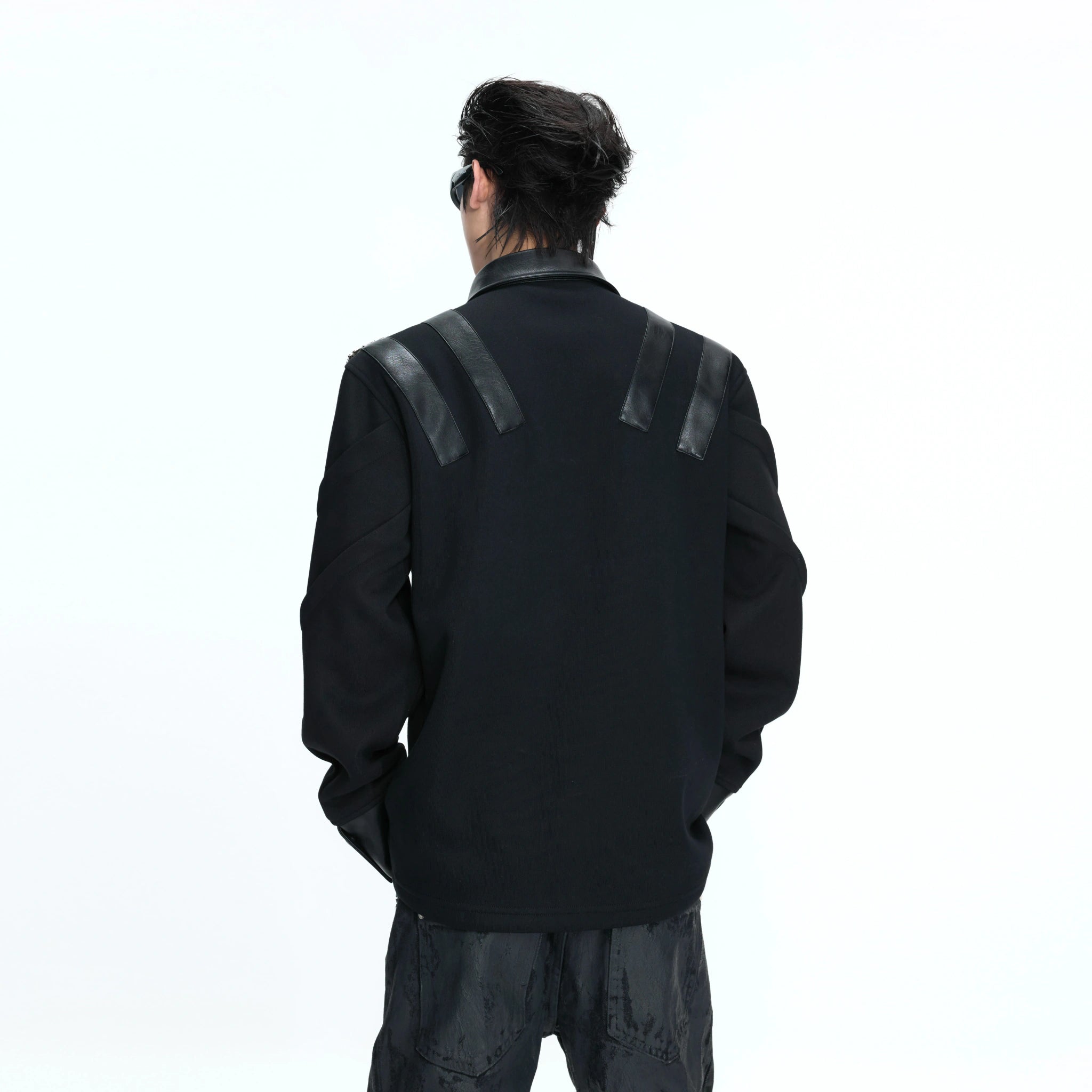 Structured Black Spliced Polo Shirt | Long Sleeve - main image 3