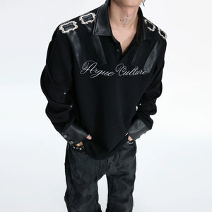 Structured Black Spliced Polo Shirt | Long Sleeve - main image 5