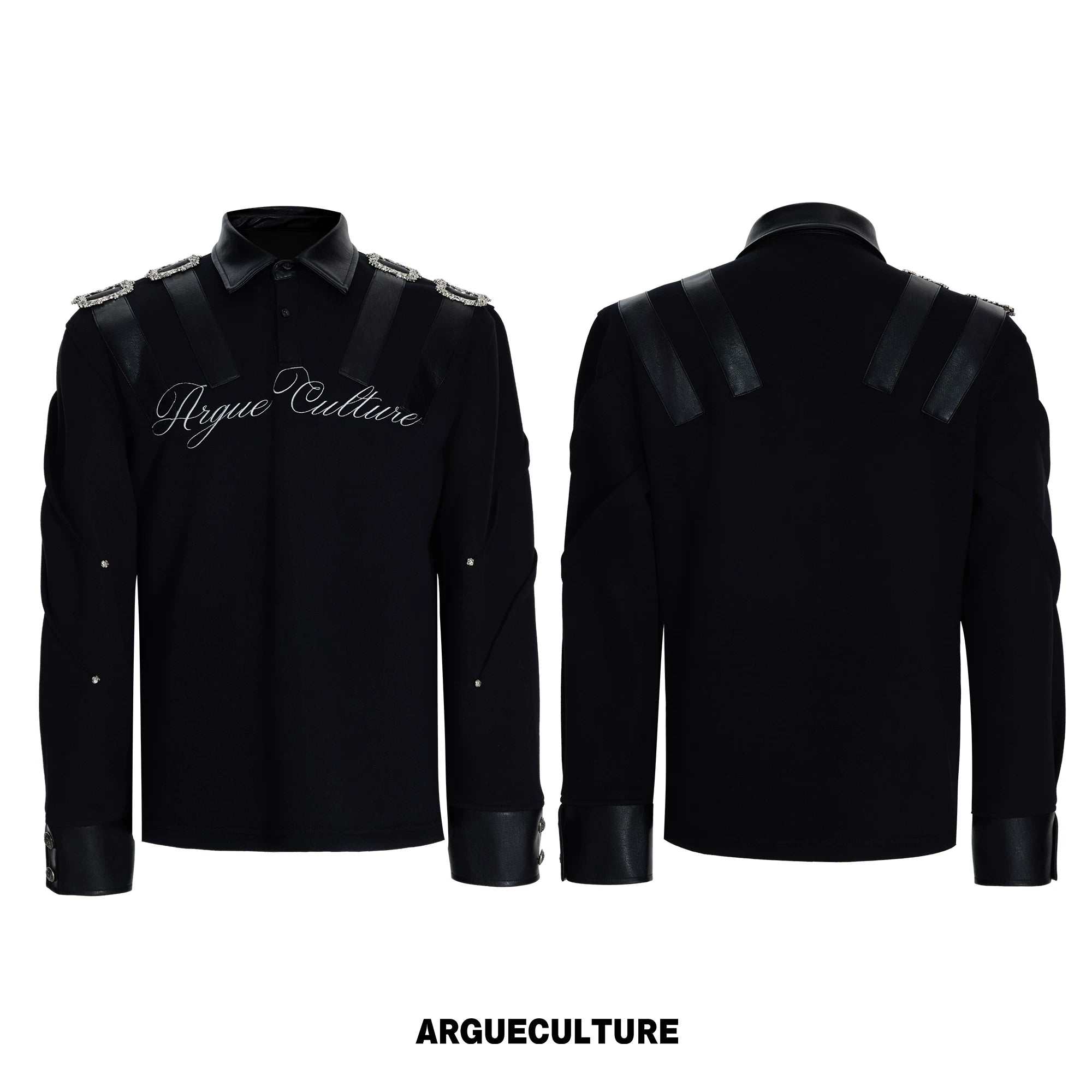 Structured Black Spliced Polo Shirt | Long Sleeve - Black Top
