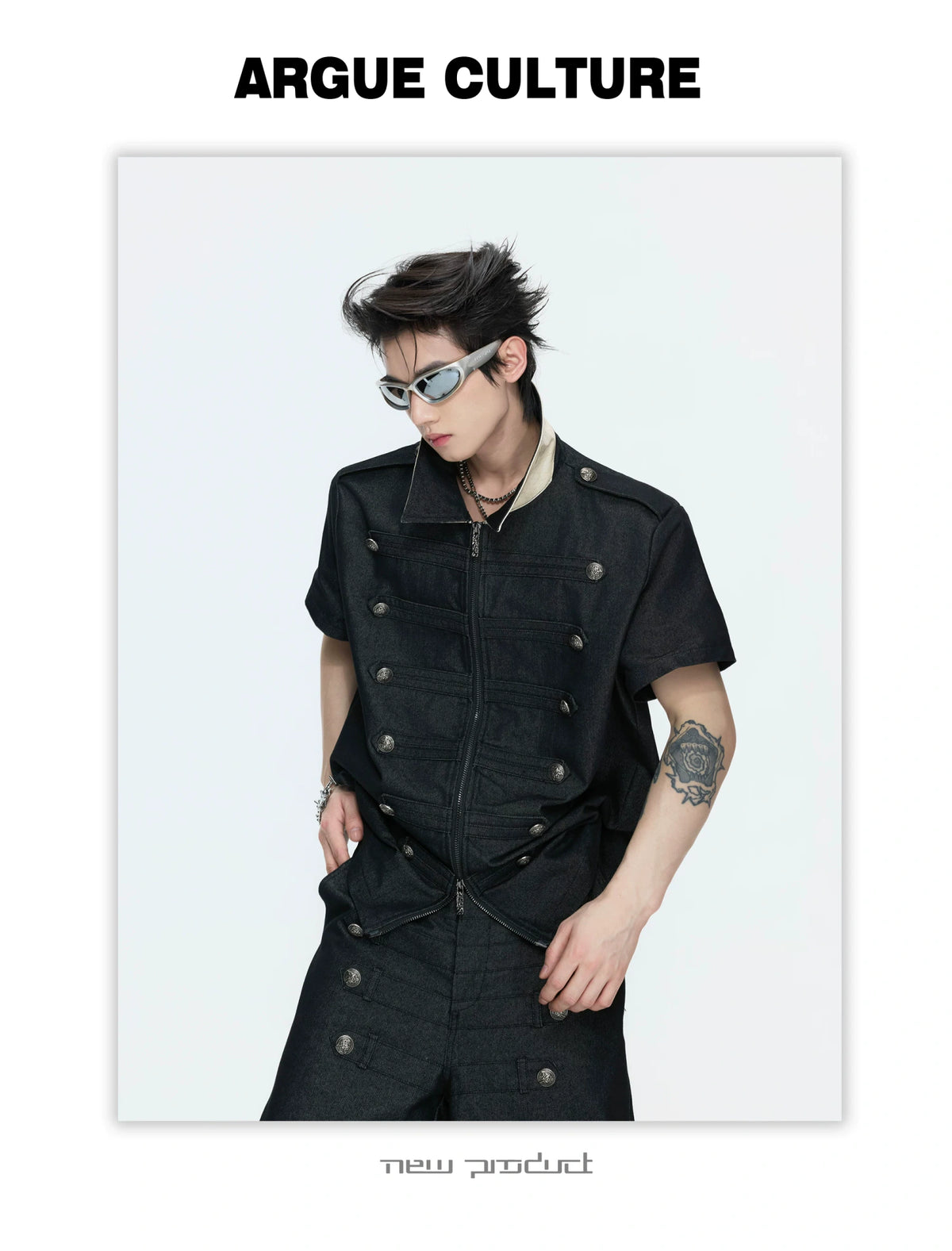 Cross-Detail Double-Breasted Cotton Polo Set - description image 10