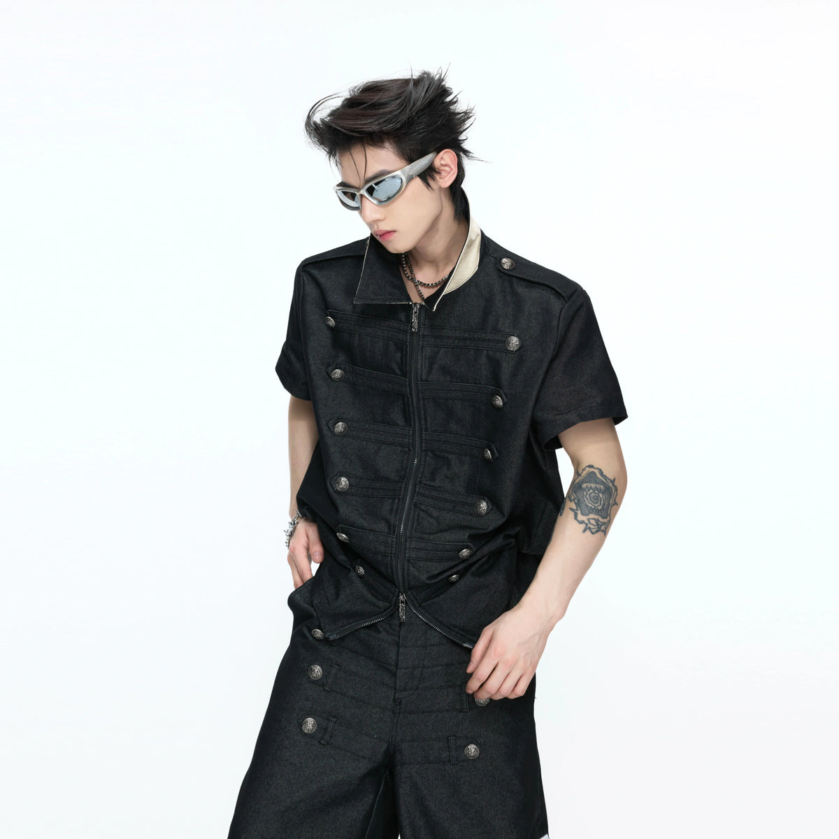 Cross-Detail Double-Breasted Cotton Polo Set - main image 4
