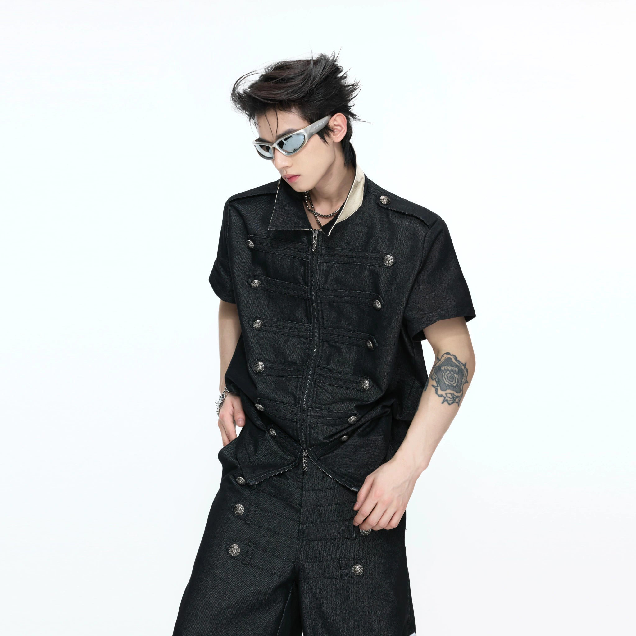 Cross-Detail Double-Breasted Cotton Polo Set - main image 4