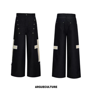 Cross-Detail Double-Breasted Cotton Polo Set - Black Pants