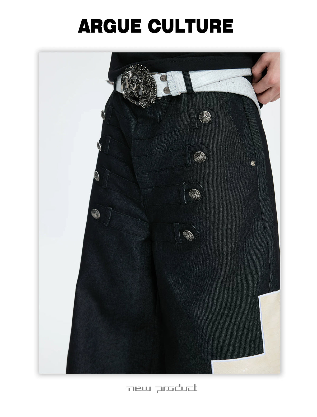 Black Cross-Detail Wide-Leg Cotton Jeans - description image 14