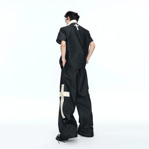 Black Cross-Detail Wide-Leg Cotton Jeans - main image 2