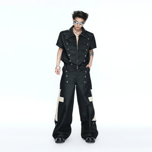 Black Cross-Detail Wide-Leg Cotton Jeans - main image 3