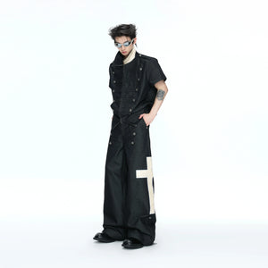 Black Cross-Detail Wide-Leg Cotton Jeans - main image 5