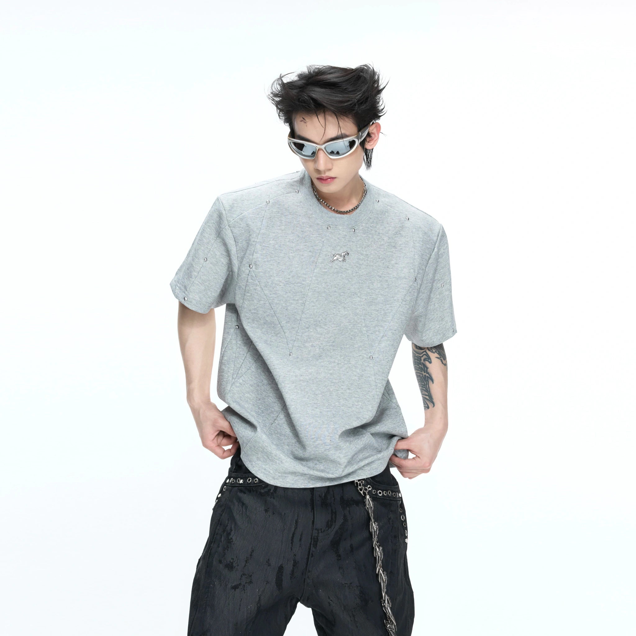 Rivet-Detail Boxy T-Shirt | Unisex Avant-Garde Style - main image 1