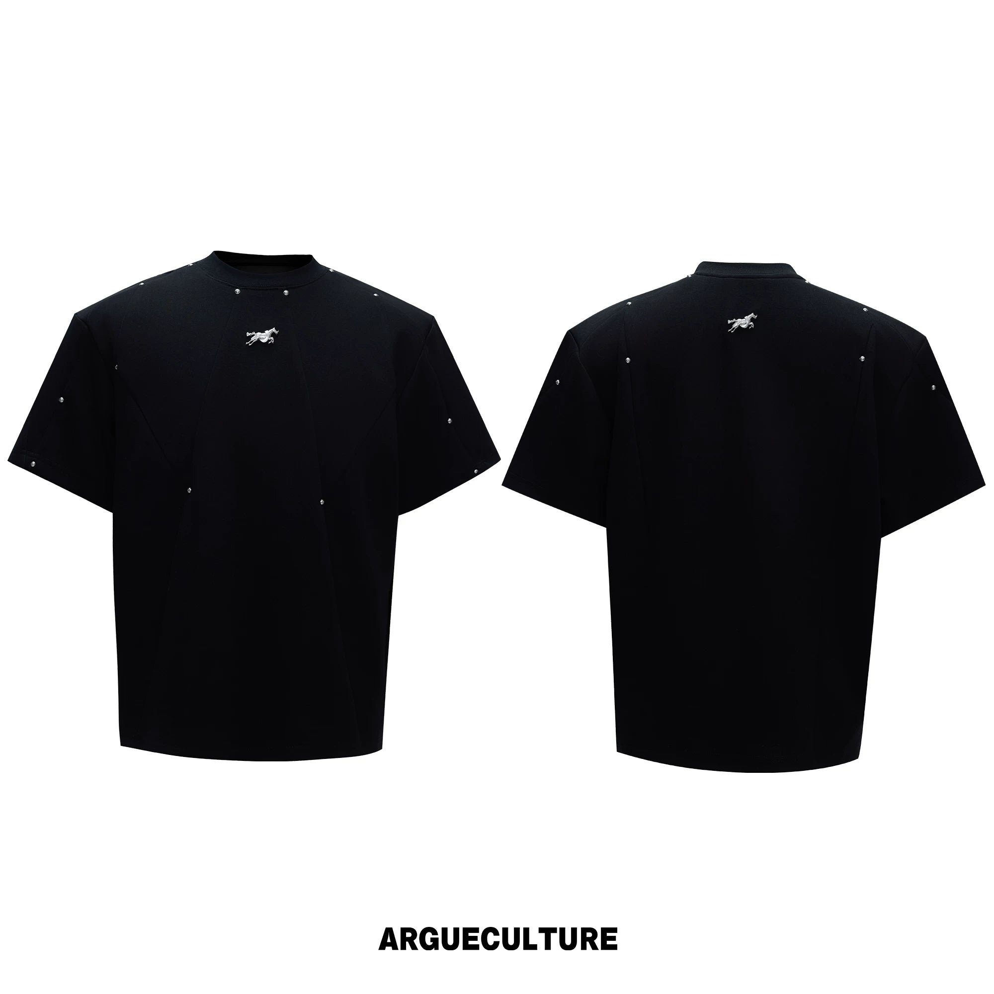 Rivet-Detail Boxy T-Shirt | Unisex Avant-Garde Style - Black Top