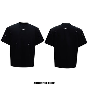 Rivet-Detail Boxy T-Shirt | Unisex Avant-Garde Style - Black Top