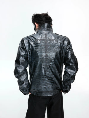 Croc-Texture Faux Leather Double-Breasted Jacket - main image 1