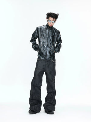 Croc-Texture Faux Leather Double-Breasted Jacket - main image 3