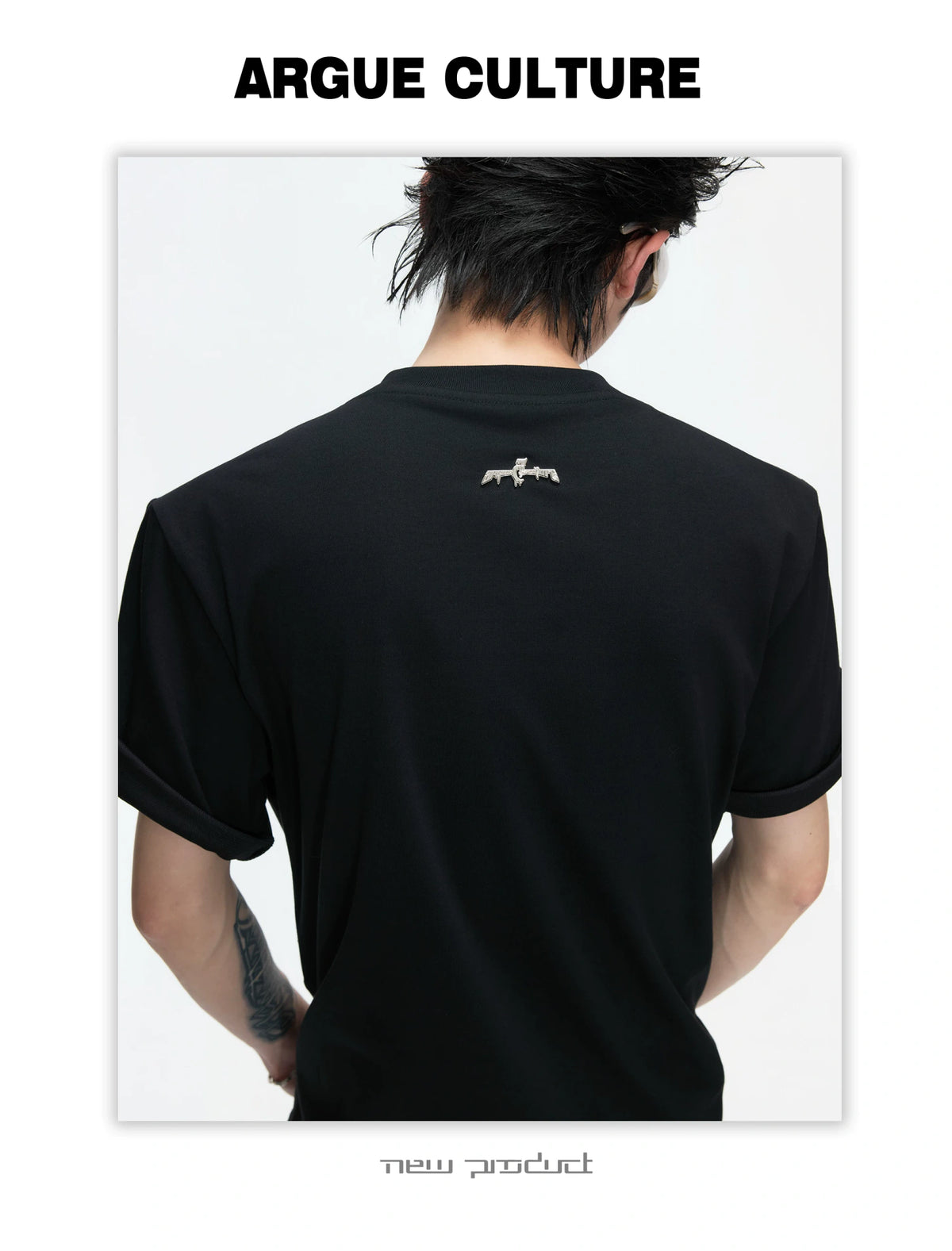 Boxy Black V-Neck Rivet T-Shirt with Mesh Lining - description image 11