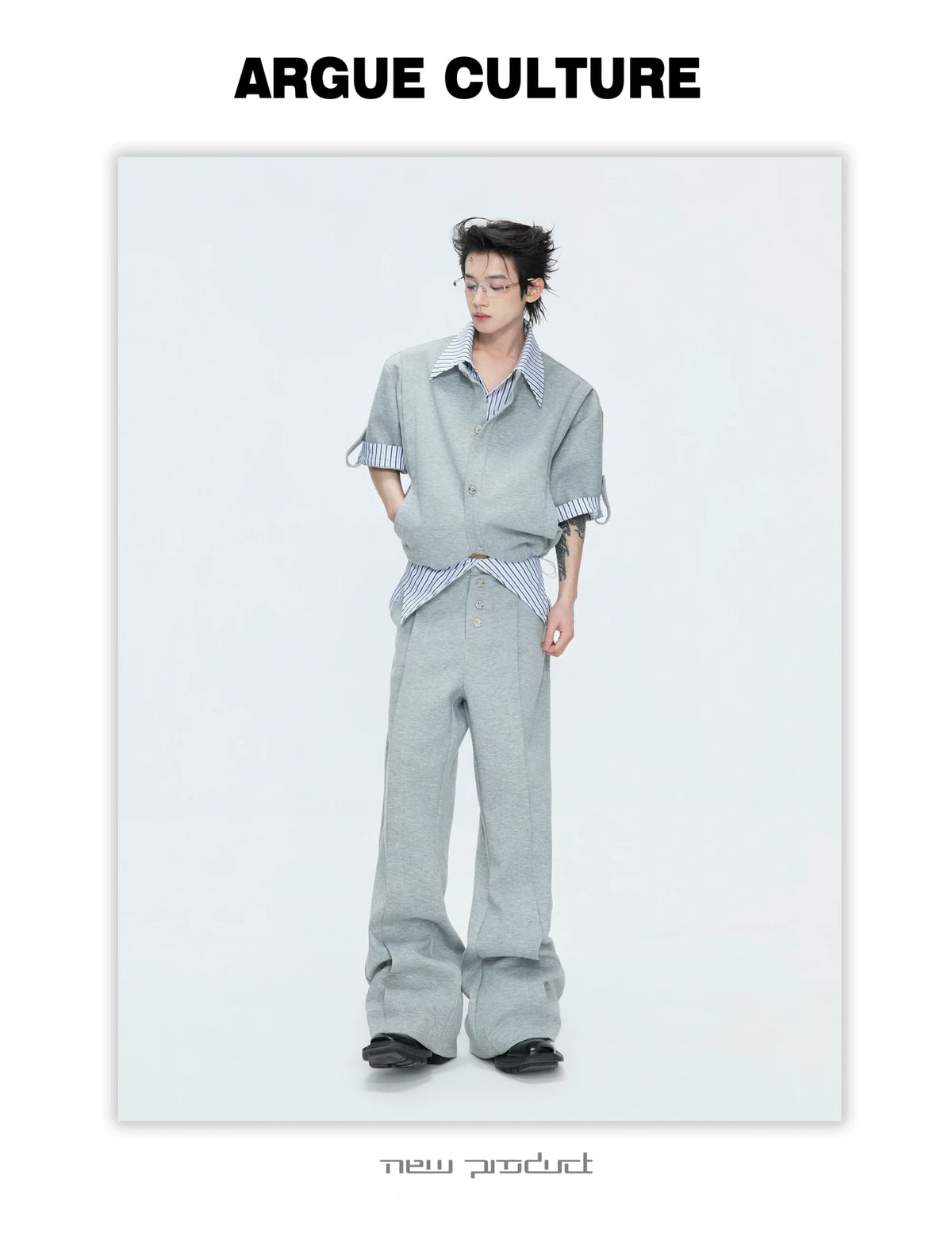 Mock-Layer Striped Polo Top and Pants Streetwear Set - description image 3