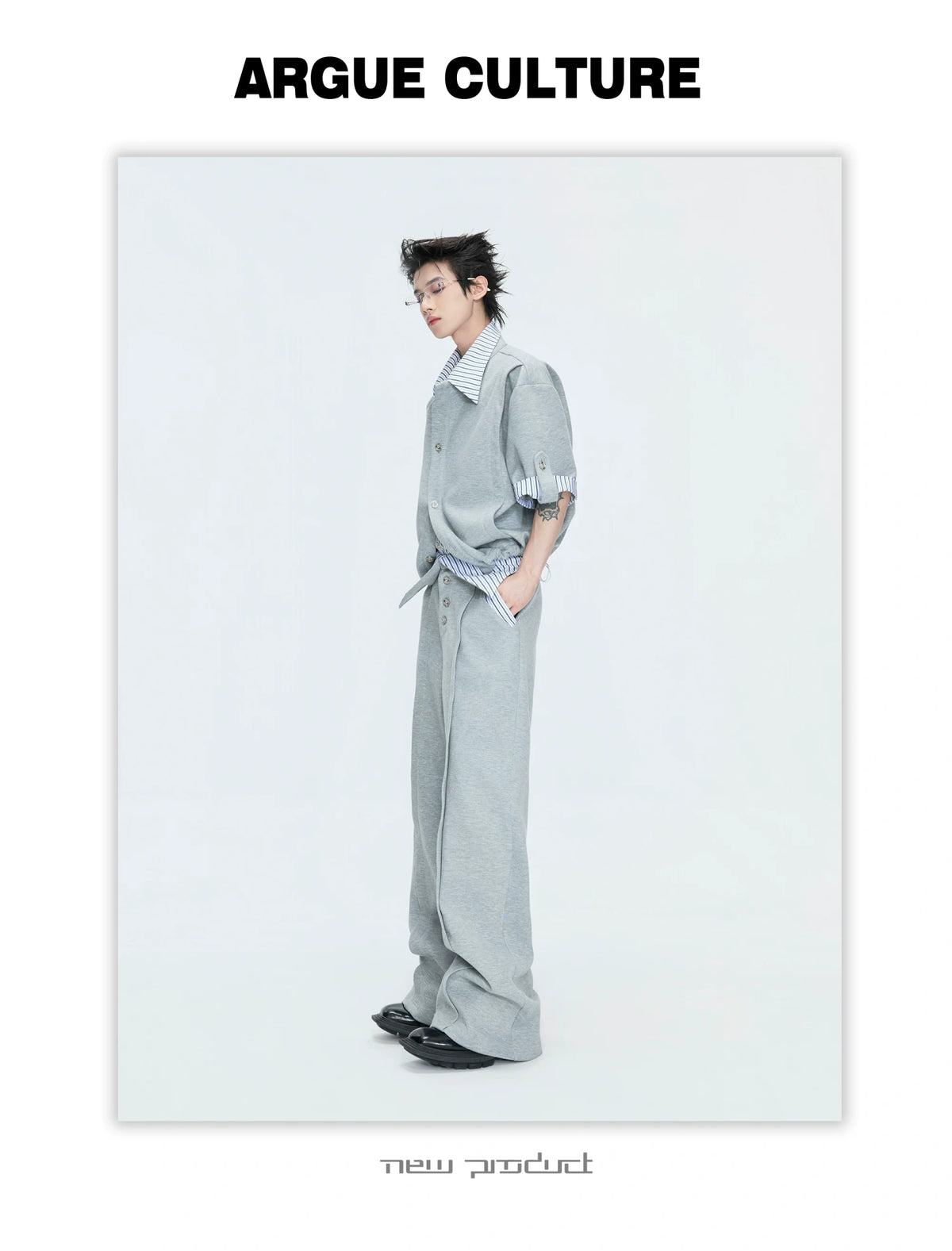 Mock-Layer Striped Polo Top and Pants Streetwear Set - description image 4