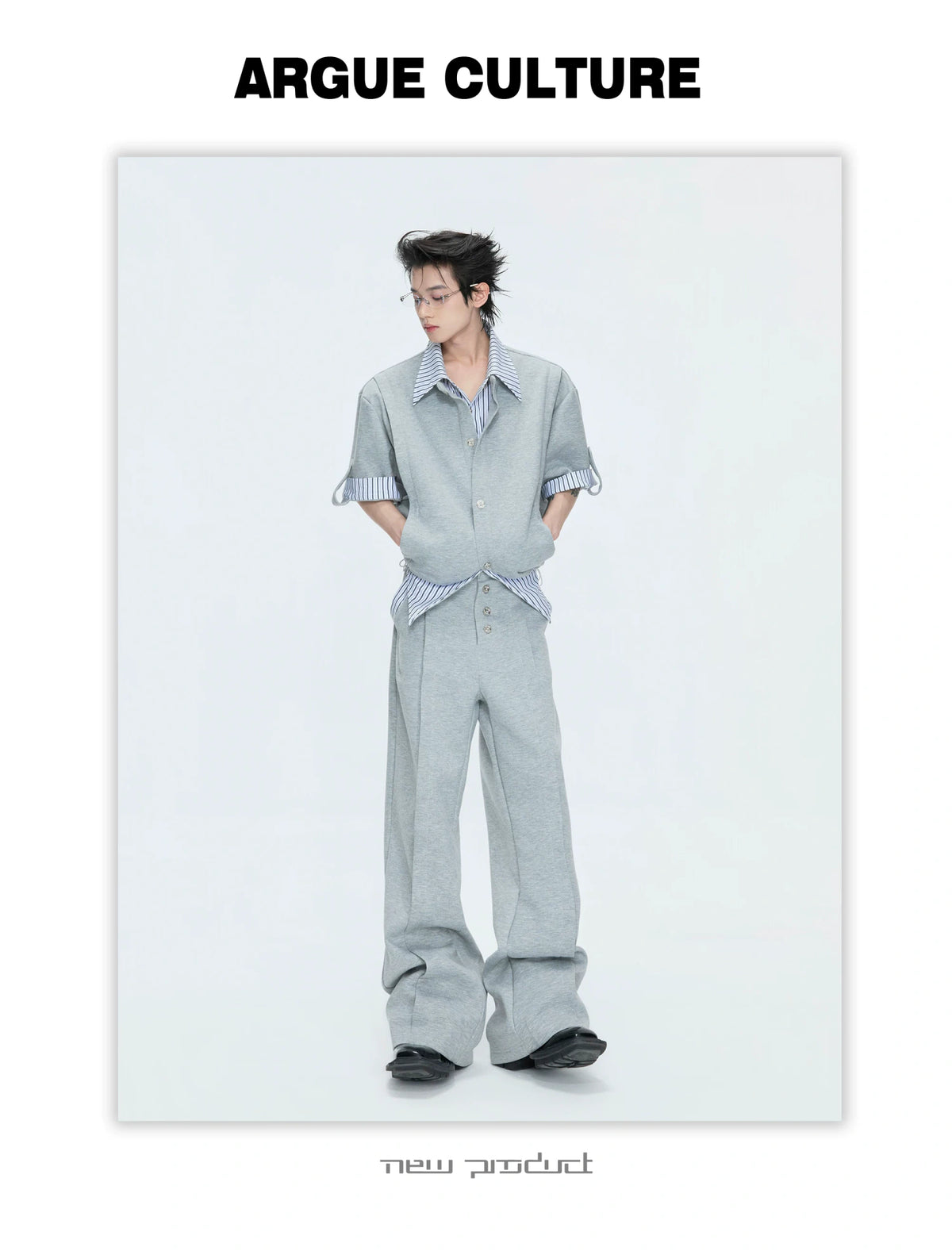 Mock-Layer Striped Polo Top and Pants Streetwear Set - description image 5