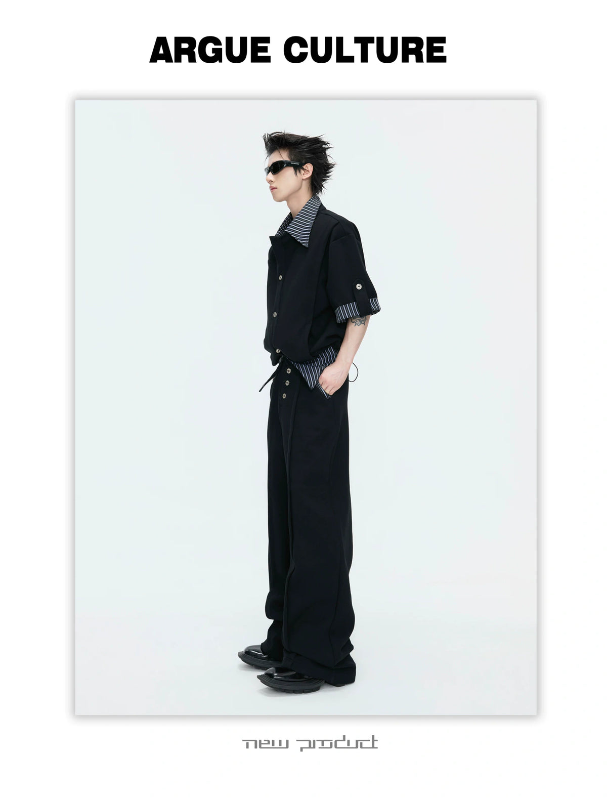 Mock-Layer Striped Polo Top and Pants Streetwear Set - description image 6