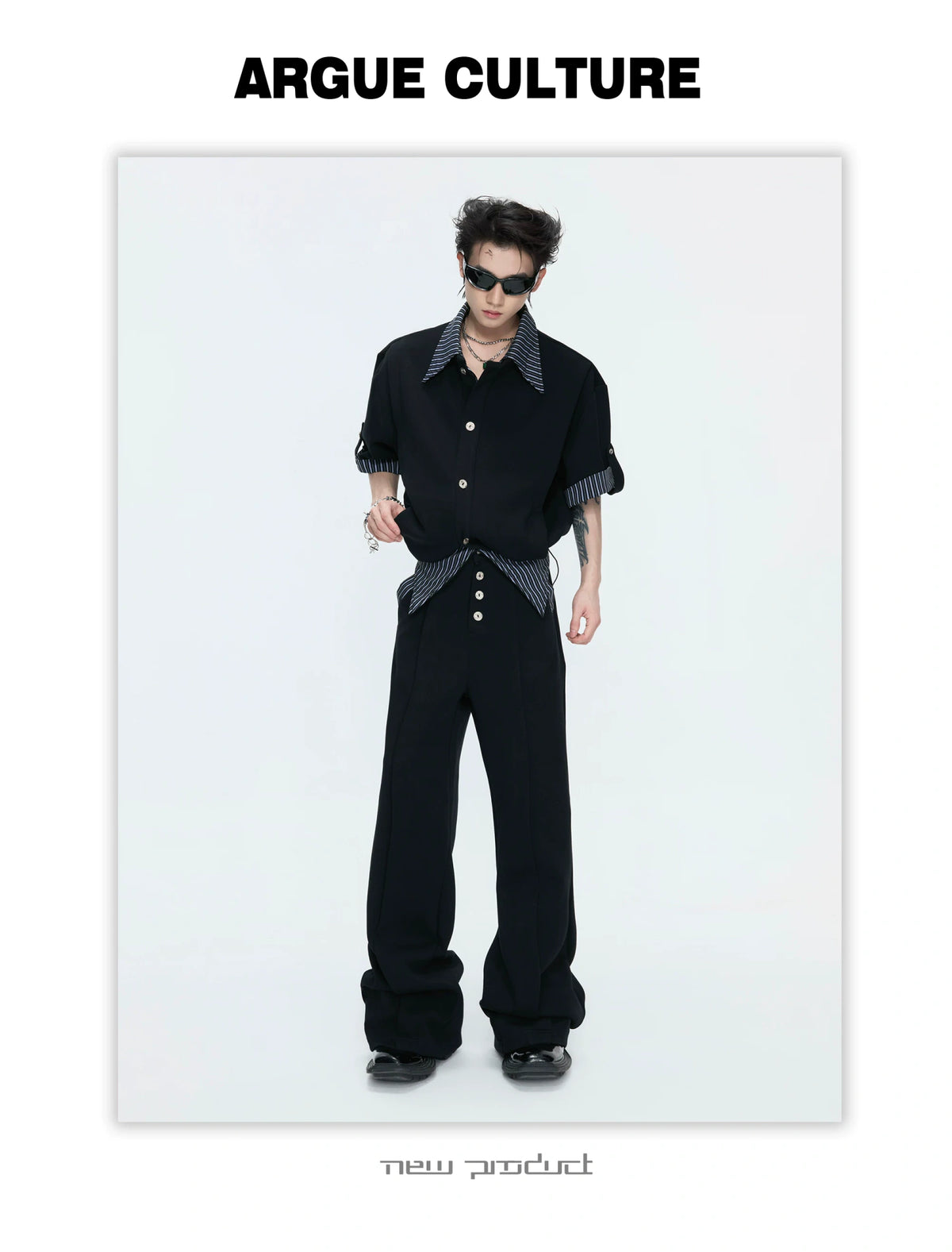 Mock-Layer Striped Polo Top and Pants Streetwear Set - description image 7