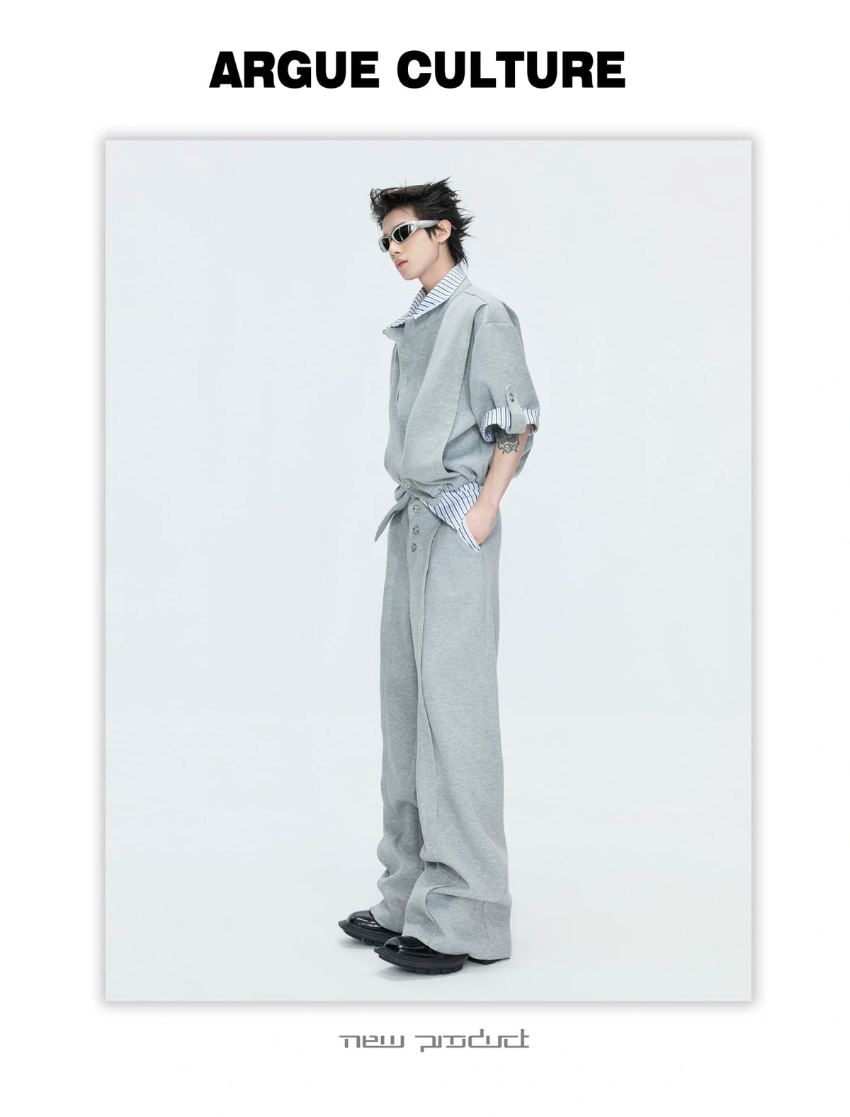 Mock-Layer Striped Polo Top and Pants Streetwear Set - description image 8