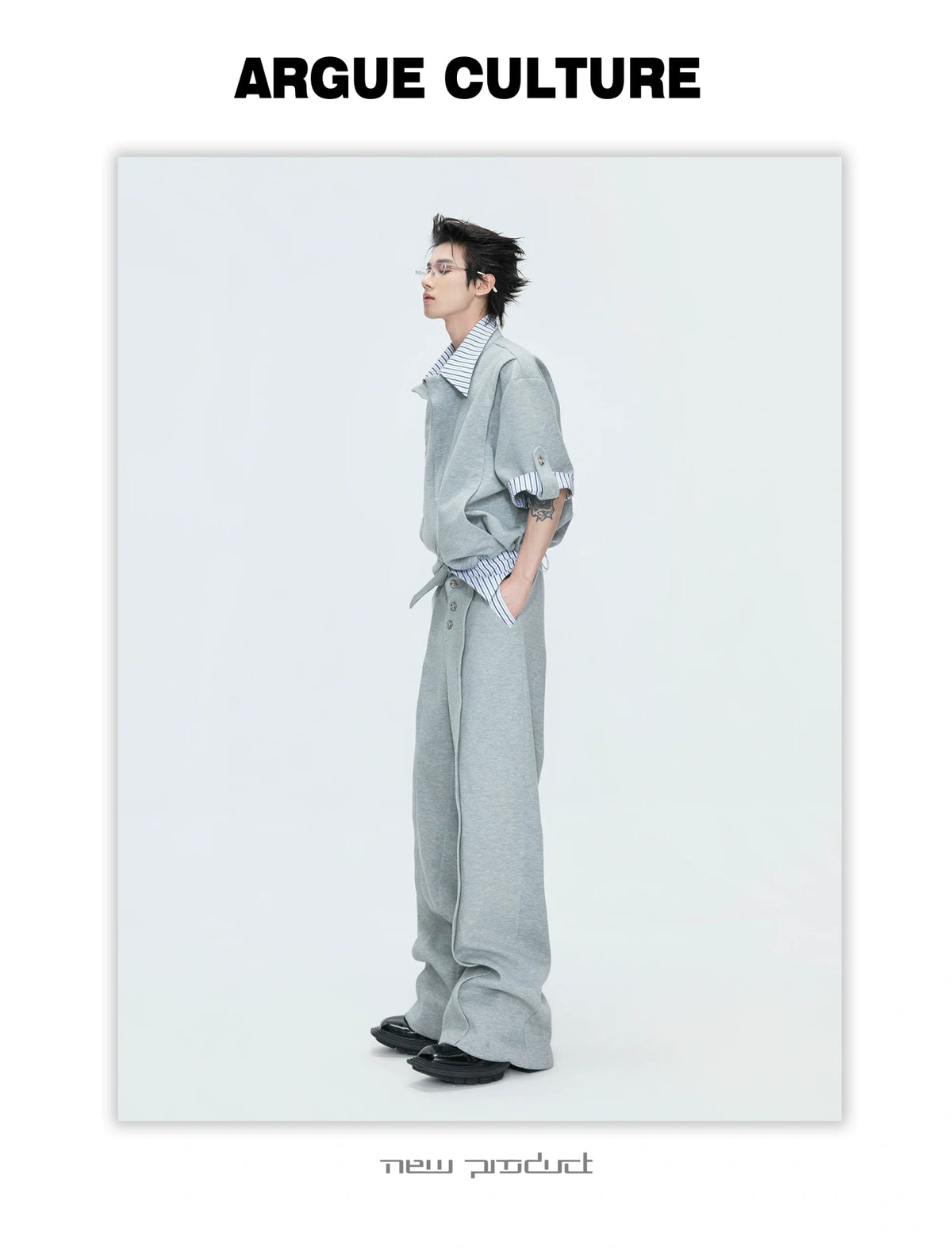Mock-Layer Striped Polo Top and Pants Streetwear Set - description image 10