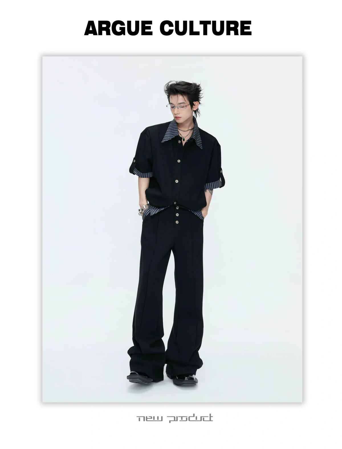 Mock-Layer Striped Polo Top and Pants Streetwear Set - description image 11
