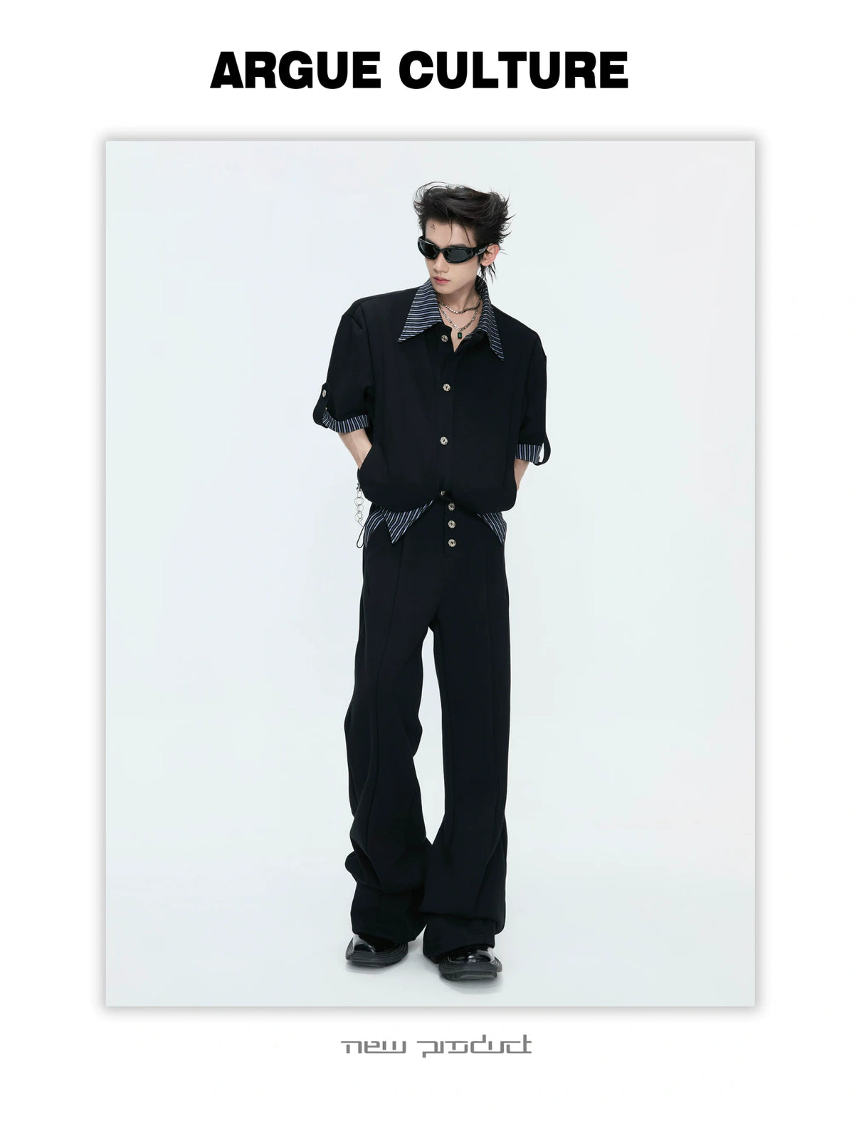 Mock-Layer Striped Polo Top and Pants Streetwear Set - description image 12