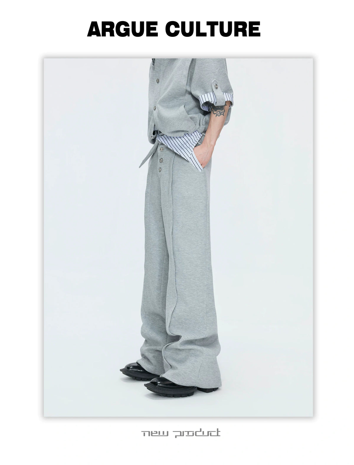Mock-Layer Striped Polo Top and Pants Streetwear Set - description image 13