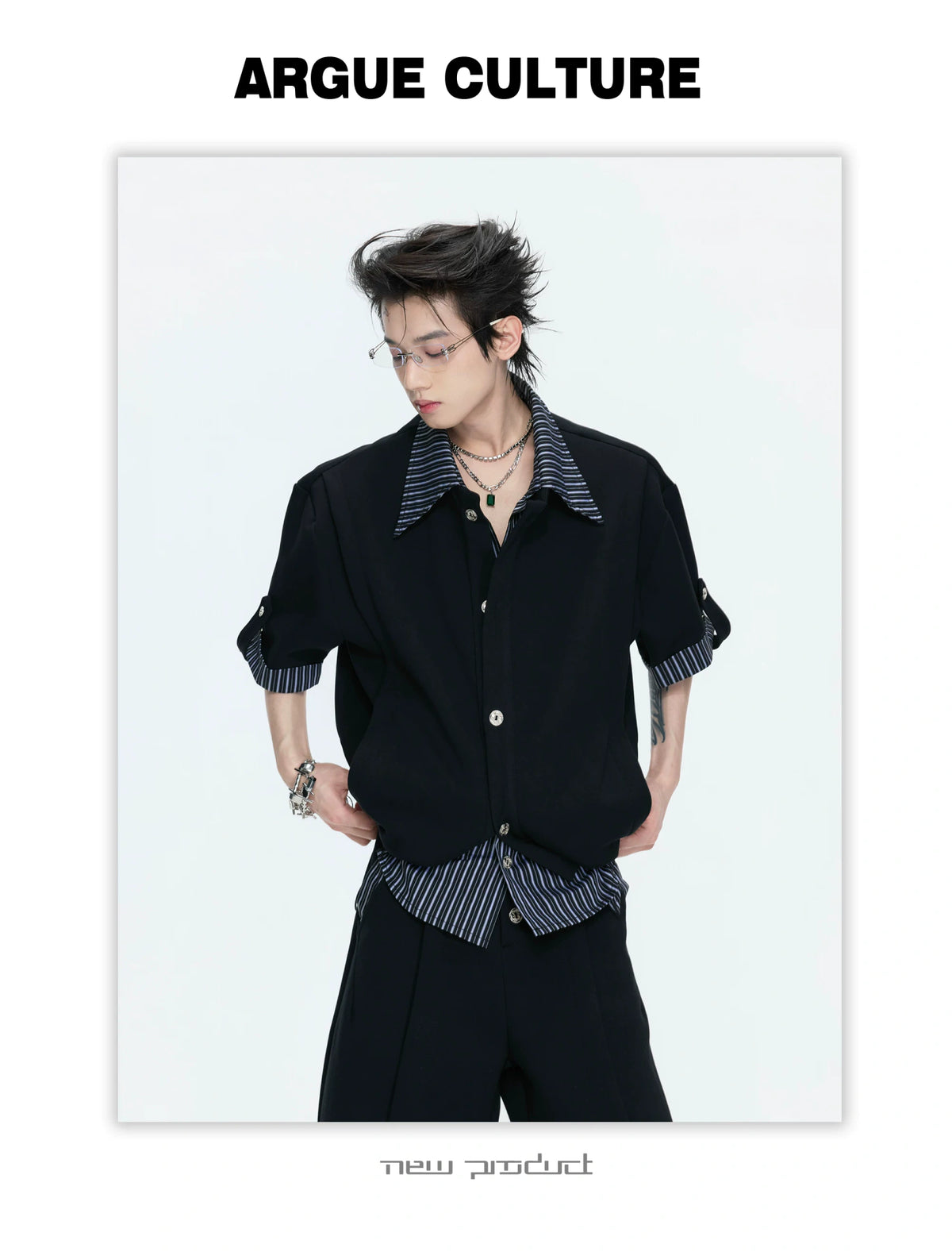 Mock-Layer Striped Polo Top and Pants Streetwear Set - description image 15