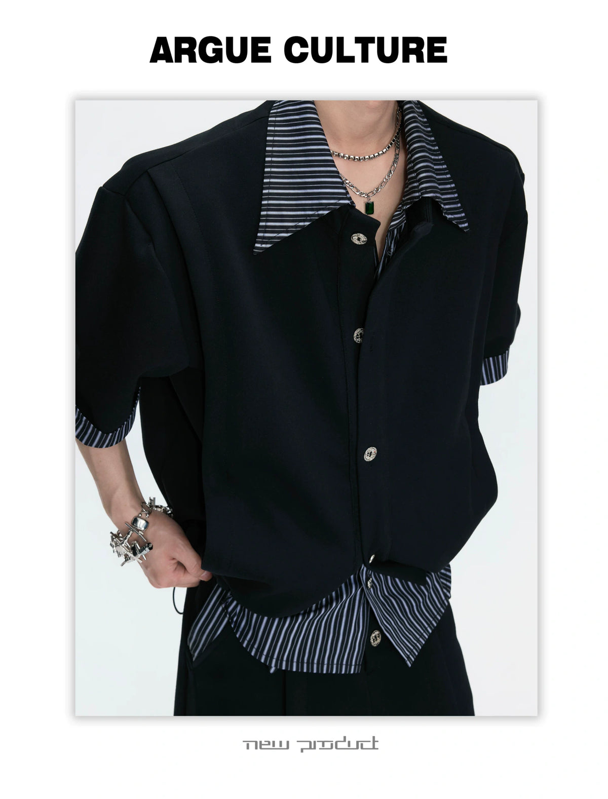 Mock-Layer Striped Polo Top and Pants Streetwear Set - description image 16