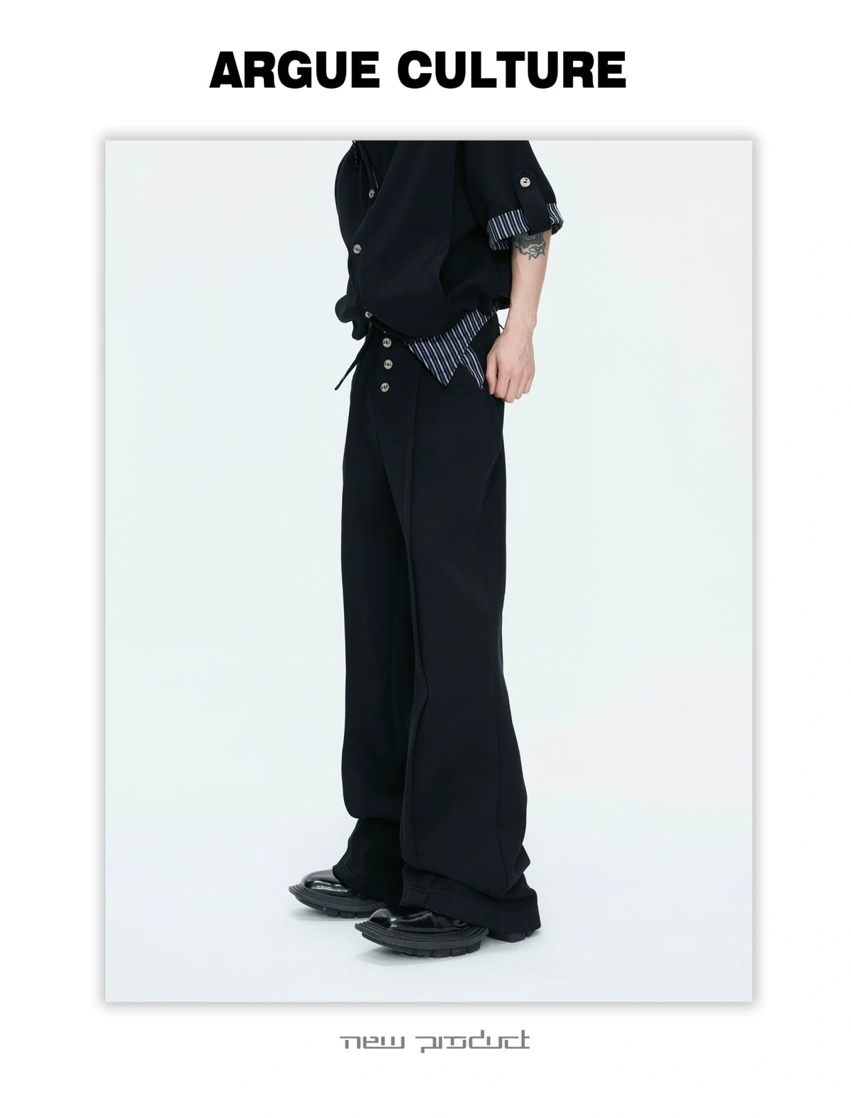 Mock-Layer Striped Polo Top and Pants Streetwear Set - description image 17