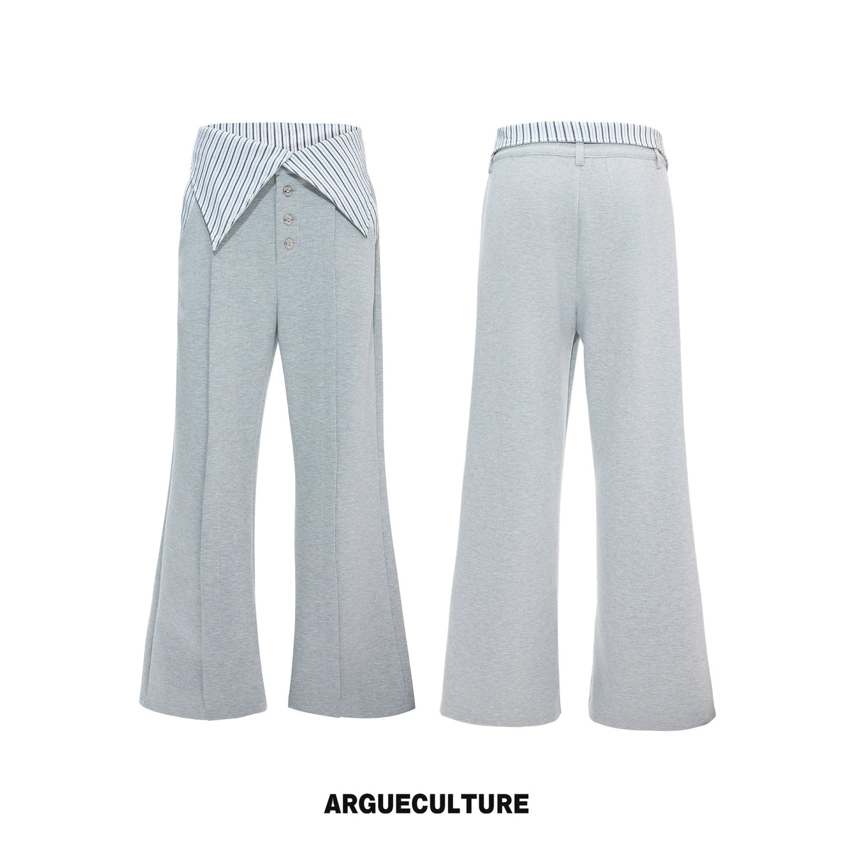 Mock-Layer Striped Polo Top and Pants Streetwear Set - Xiqiang Gray Pants